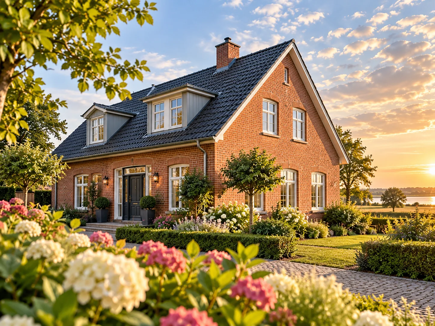 Backsteinhaus mit Garten als Beispiel für Immobilienkauf in der Wesermarsch